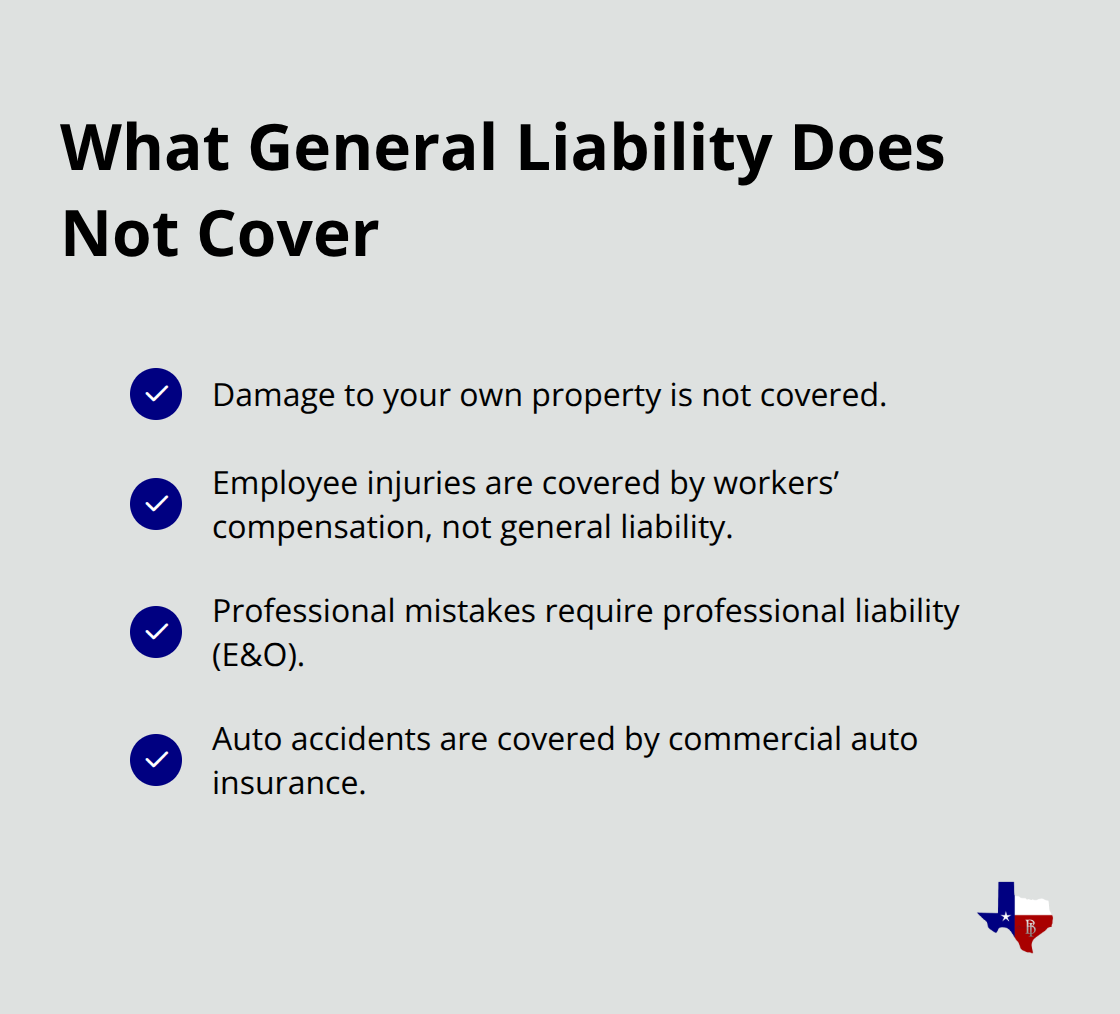 Checklist highlighting common exclusions from general liability policies - Commercial liability insurance Texas
