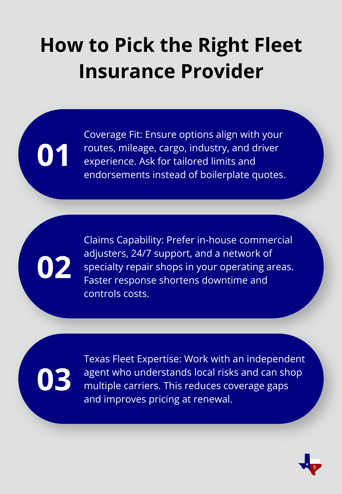 Three key evaluation areas for choosing a Texas fleet insurer - Fleet auto insurance options