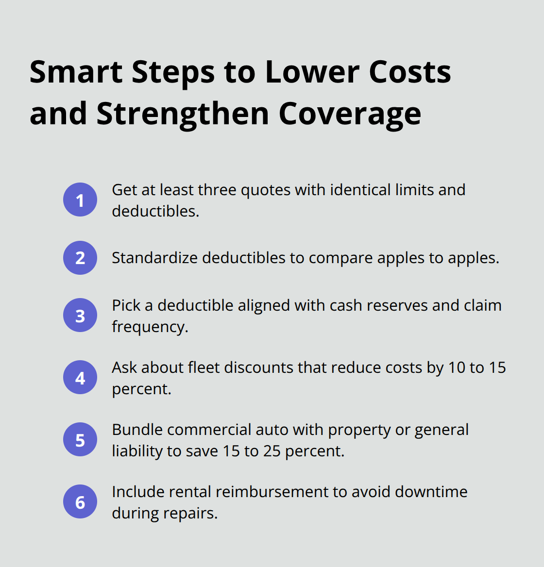 Compact checklist of actions to compare quotes and save on commercial auto insurance in Texas