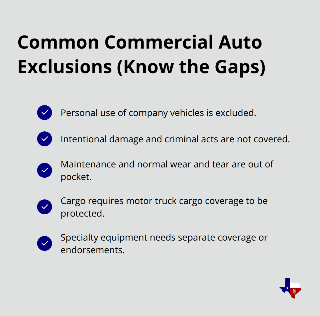 Key items that standard commercial auto insurance typically does not cover