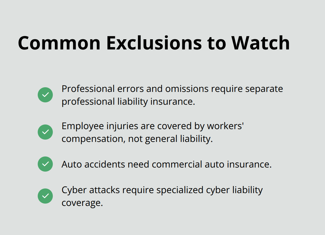 Checklist of general liability exclusions mentioned in the article